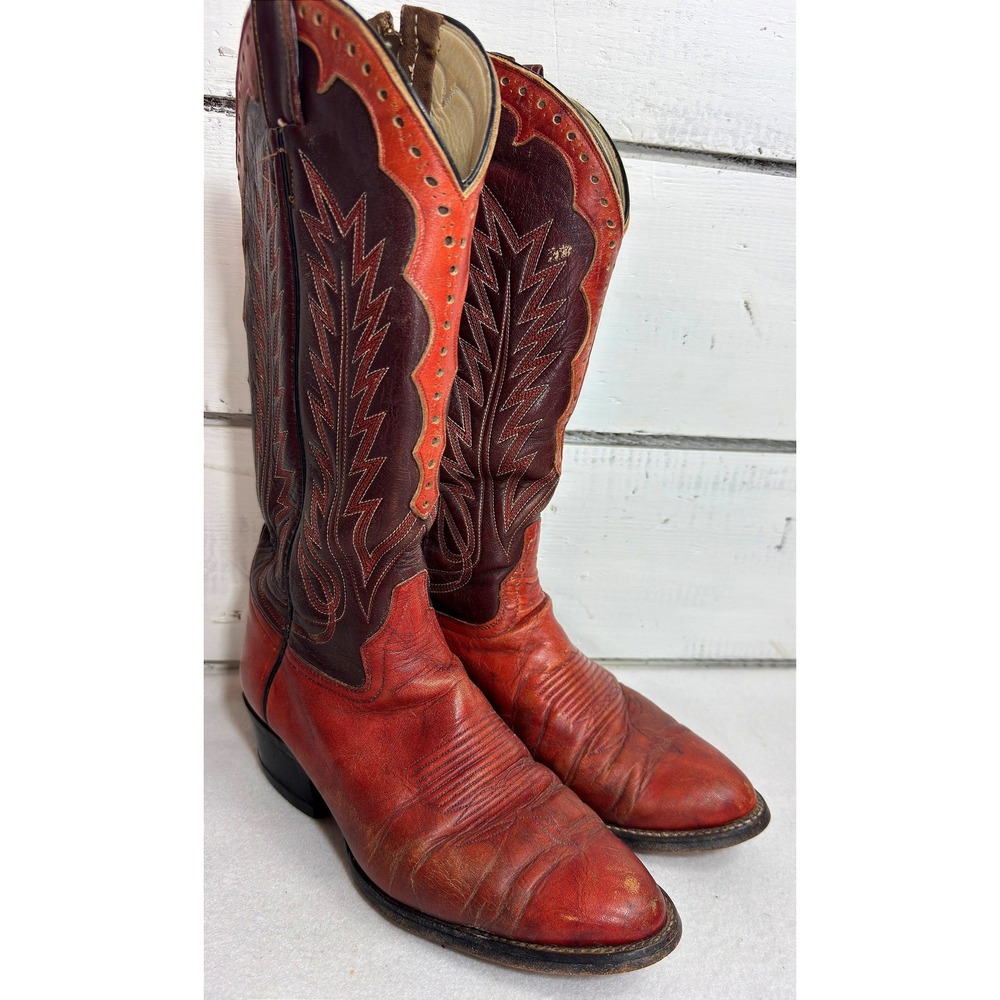 Vintage Laramie Cowboy Boots Size 7D Red Brown Leather Talon‎ Zip Western